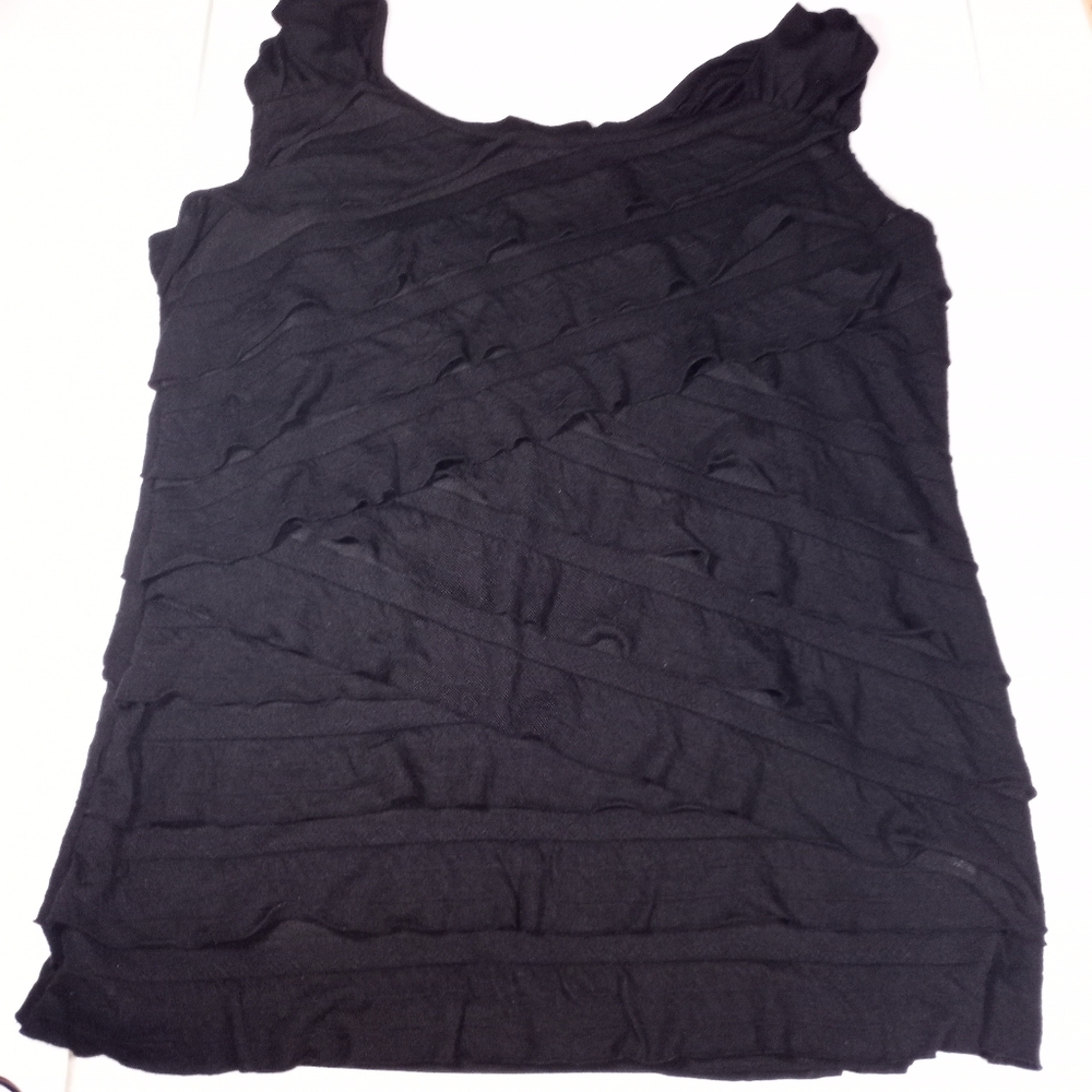 Rafaella Black Ruffled Tank Top With Cap Sleeves Size Large